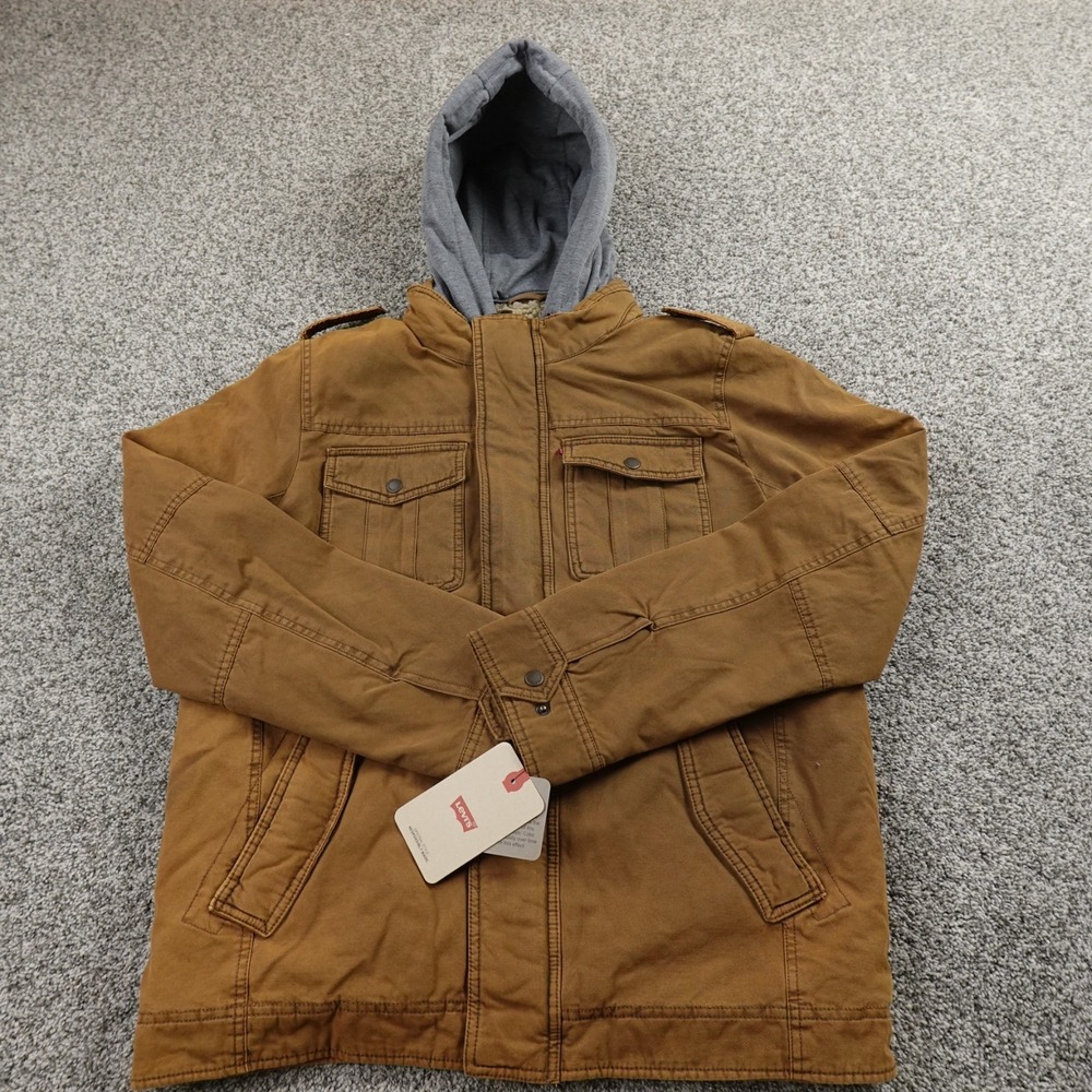 NEW Levis‎ Jacket Mens M Brown Hooded Sherpa Lined Trucker Field Coat Utility